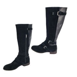 Ugg Cydnee Boots 8.5 Black Leather Knee High Buckle Sheepskin Shearling Stretch